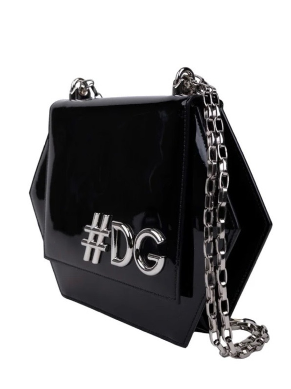Dolce & Gabbana Black Patent Hexagon Crossbody with Silver #DG Logo - Picture 3 of 4